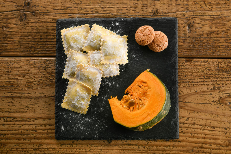 tagAlt.Fresh handmade ravioli Italian pasta with pumpkin