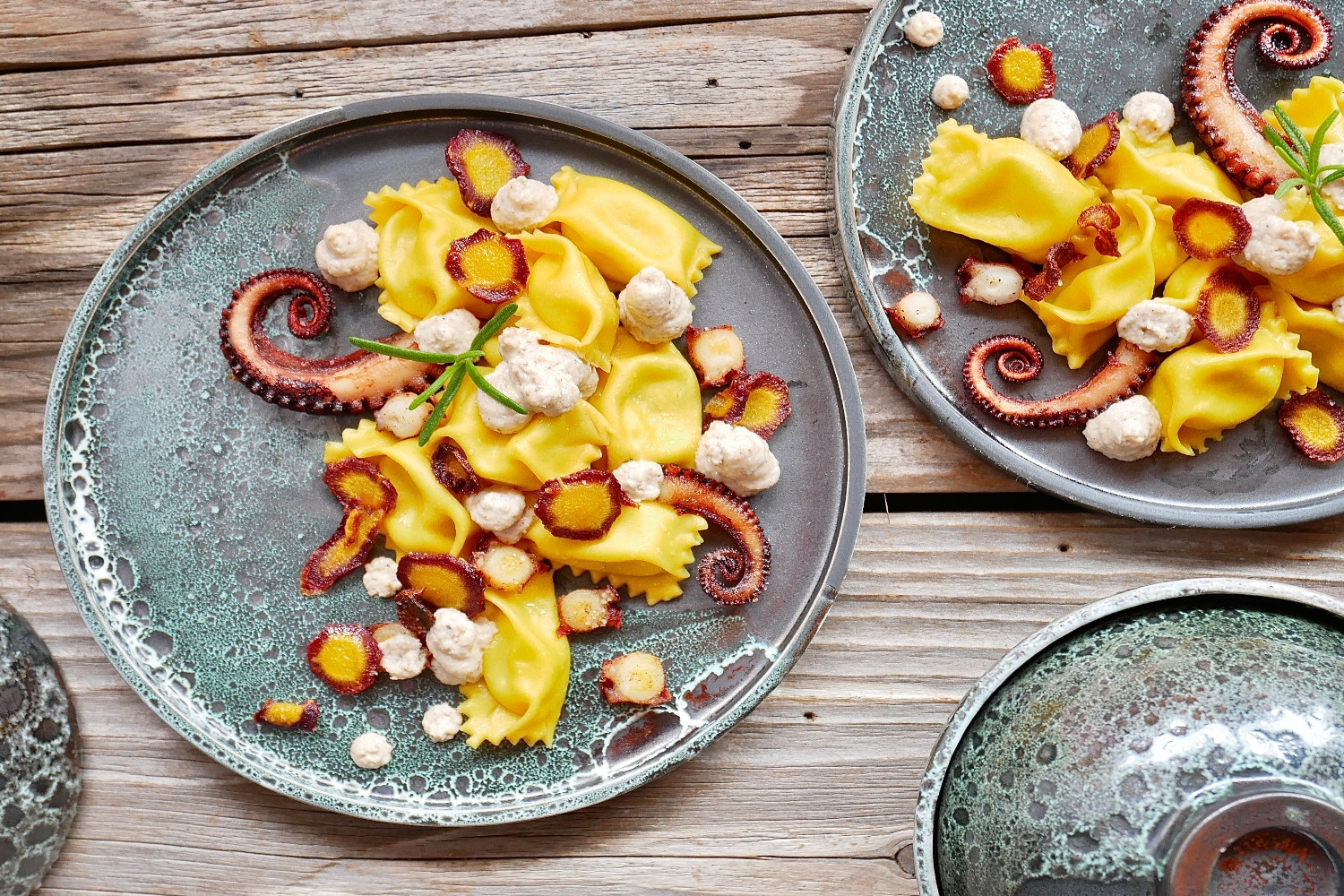 Handmade Potato Tortelli with Octopus and Kalamata Olive Ragu