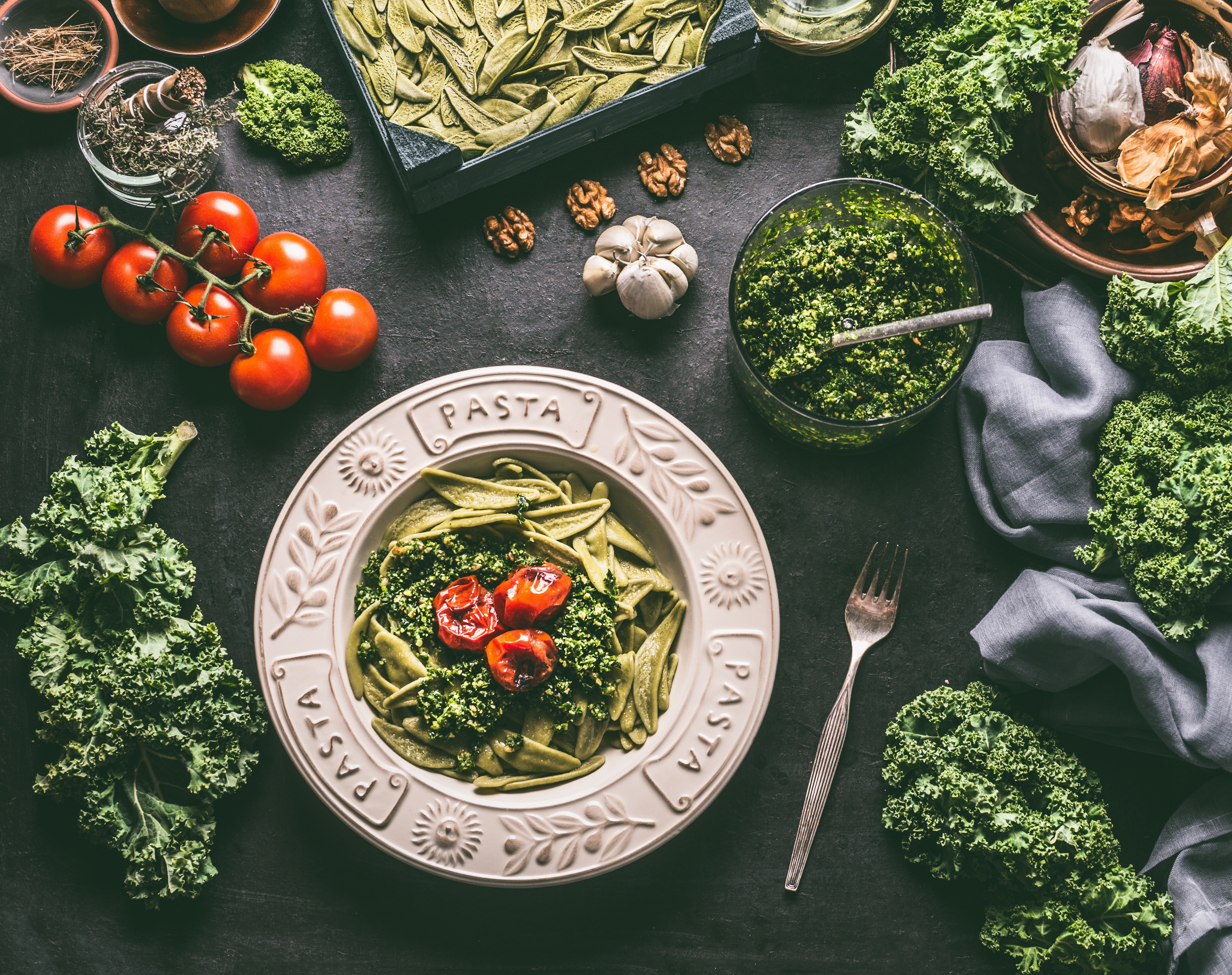 Homemade Maltagliati Pasta with Rich Tuscan Kale Pesto | MaMaBlip